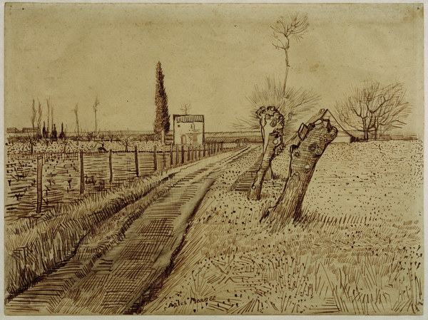 V.v.Gogh,Landscape w.Pollard Trees/Draw. from Vincent van Gogh