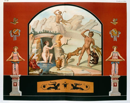 Actaeon Discovers the goddess Diana at her Bath, reconstruction of a fresco in the House of Sallust from Vincenzo Loria
