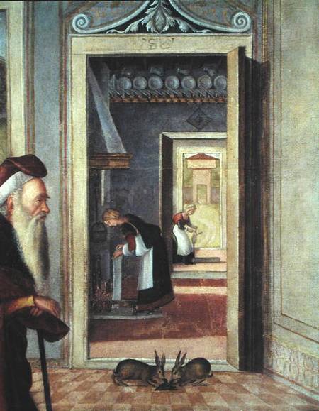The Birth of the Virgin, detail of servants in the background from Vittore Carpaccio