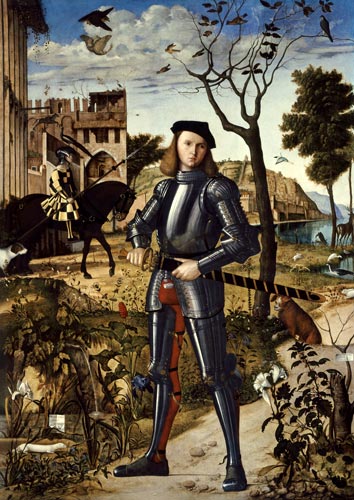 Ritter in einer Landschaft stehend. from Vittore Carpaccio