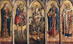 Madonna mit dem Kind und vier Heiligen. Polyptichon from Vittore Crivelli