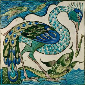 Tile Design of Heron and Fish