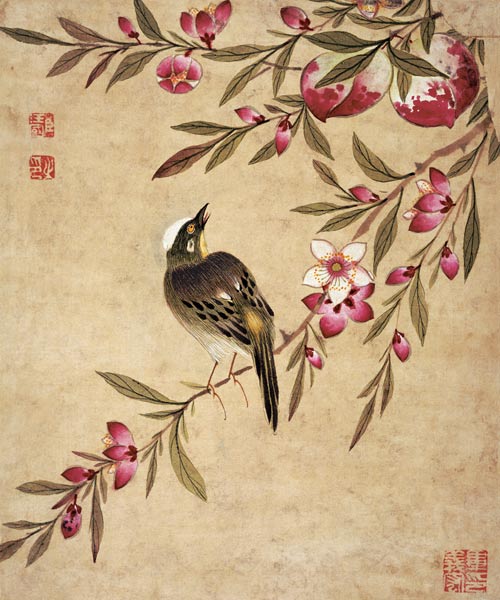 One of a series of paintings of birds and fruit from Wang  Guochen