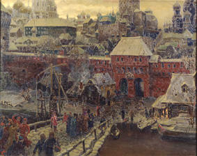 Moskau im 17. Jahrhundert. Die Moskworetzki-Brücke und das Wassertor from Apolinarij Wasnezow