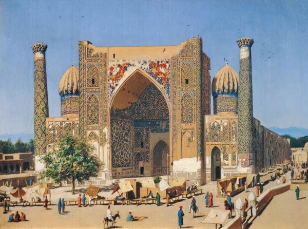 Die Medrese Shir-Dhor am Registan Palast in Samarkand