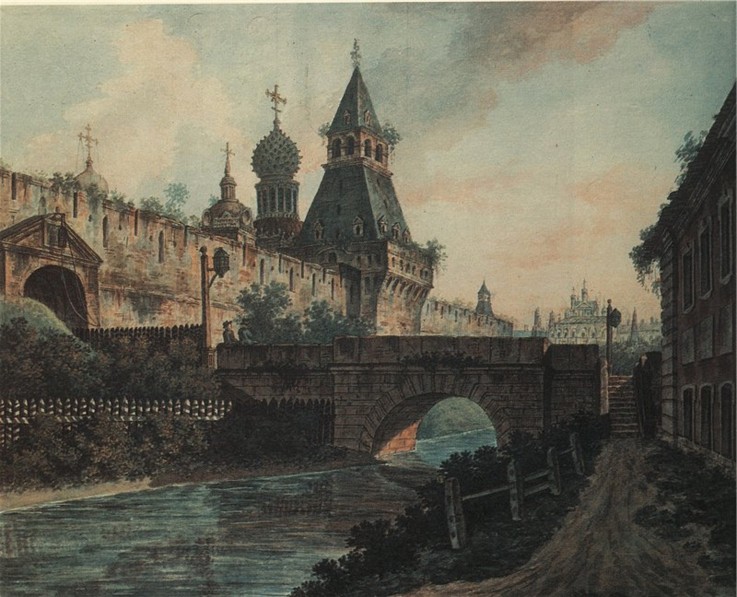 View of St. Nicholas Gates to Kitay-gorod in Moscow from Werkst. Alexejew