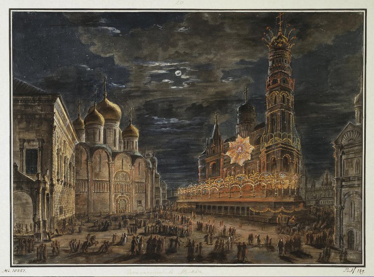 Illumination at the Sobornaya Square in Honour of Emperor Alexander I Coronation from Werkst. Alexejew