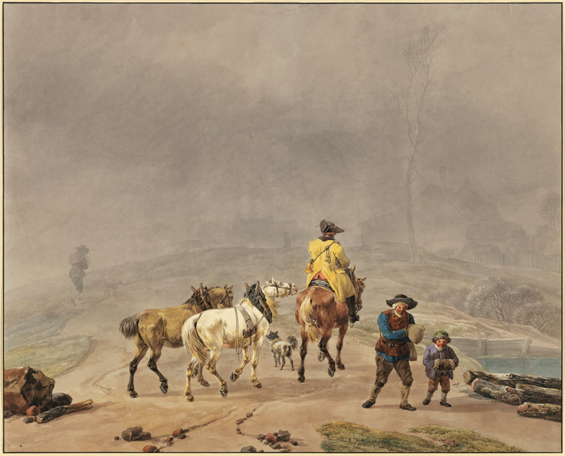 Reitender Postillion mit zwei Handpferden in winterlicher Landschaft from Wilhelm Alexander Wolfgang von Kobell