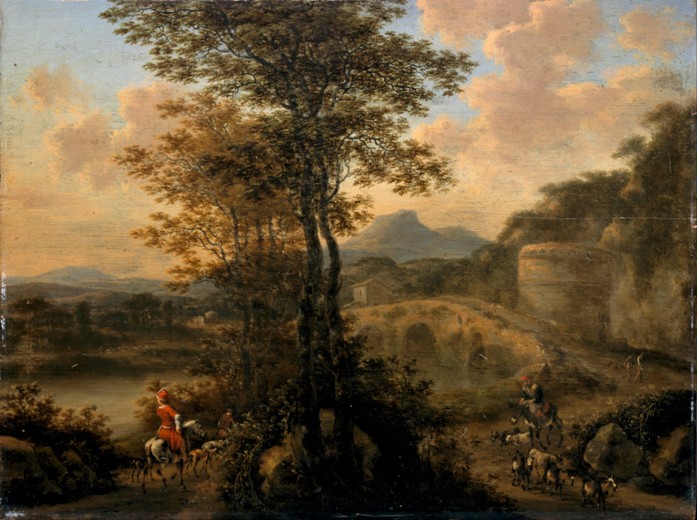 Italian River Landscape with Stone Bridge from Willem de Heusch