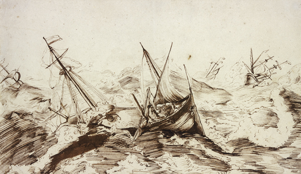 Seesturm, vier Schiffe in Gefahr from Willem van de Velde d. J.