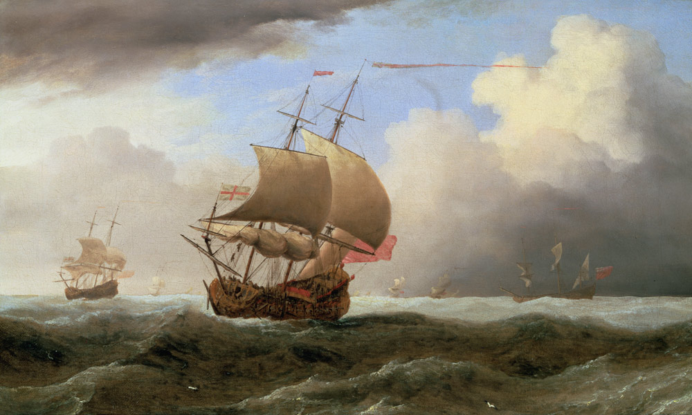 An English Ship Close-hauled in a Strong Breeze from Willem van de Velde d.J.
