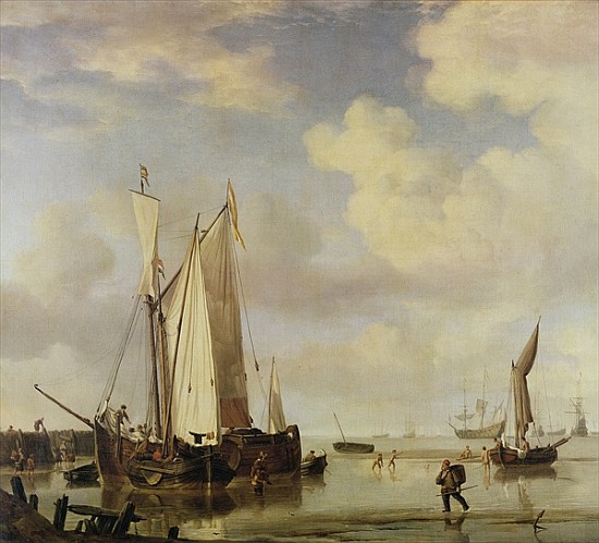 Dutch Vessels Inshore and Men Bathing from Willem van de Velde d.J.
