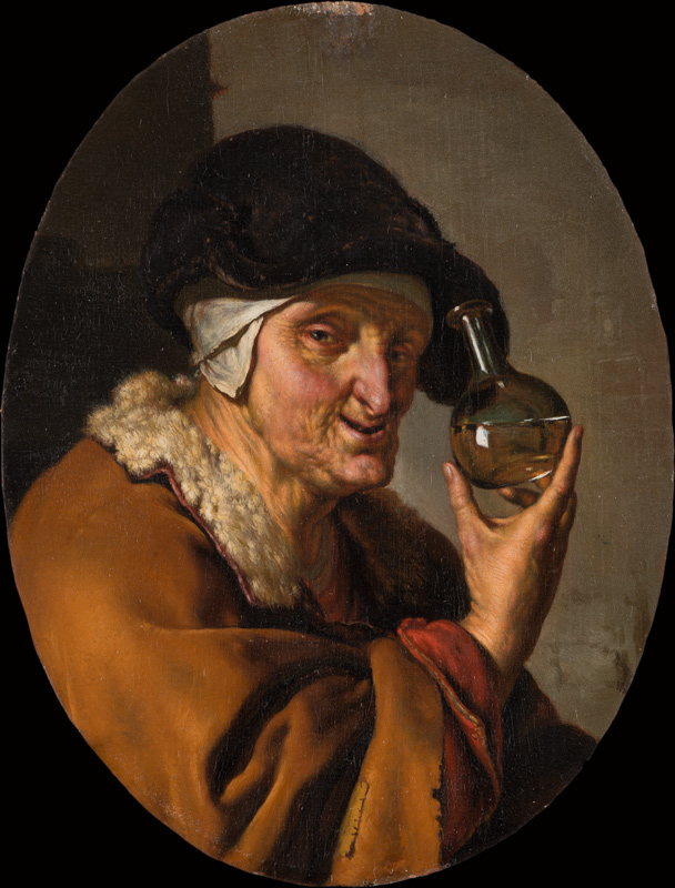 Eine alte Frau mit einem Uringlas: "Die Kurpfuscherin" from Willem van Mieris