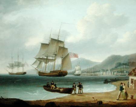 Merchant Ships Under Sail and at Anchor off a Town from William Anderson