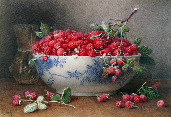 Still Life of Raspberries in a Blue and White Bowl from William B. Hough