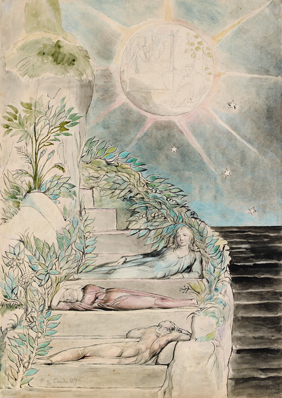 Dante and Statius Sleeping, Virgil Watching  on from William Blake