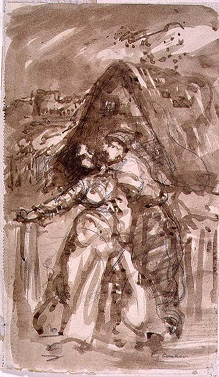Sketch of a Man embracing a Woman at a Cottage Gate from William Collins