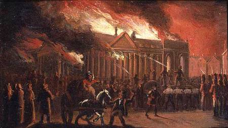 The Burning of Liverpool Town Hall (oil on paper laid on canvas) from William Gavin Herdman