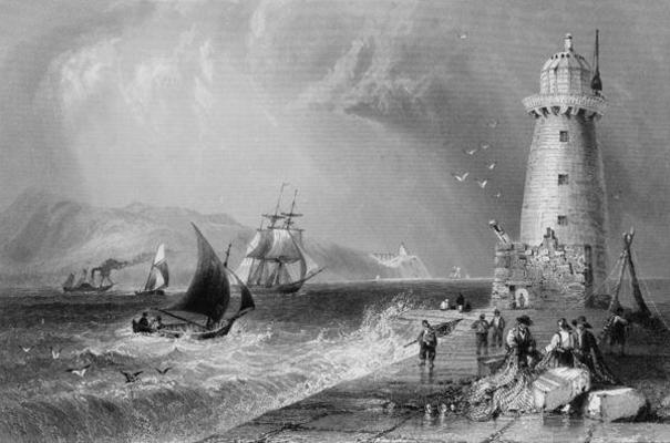 South Wall Lighthouse with Howth Hill in the Distance, Dublin, from 'Scenery and Antiquities of Irel from William Henry Bartlett