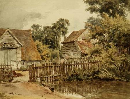 Farmyard with pond from William Henry Hunt