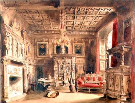 A Tudor Interior (brown ink and w/c on paper) from William Henry Lake Price