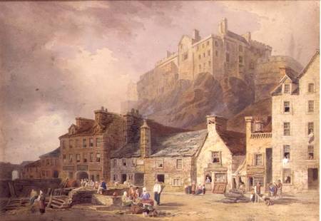 Edinburgh Castle from the Grass Market, showing the Little West Port from William Henry Stothard