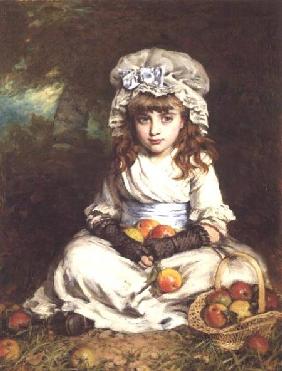 A Little Girl in a Mob Cap with a Basket of Apples
