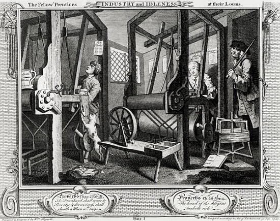 Industry and Idleness, The Fellow''Prentices at their Looms, plate 1 from William Hogarth