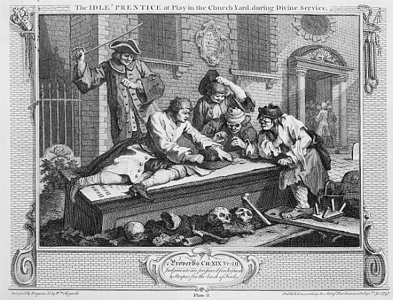 The Idle ''Prentice at Play in the Church Yard During Divine Service, plate III of ''Industry and Id from William Hogarth