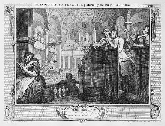 The Industrious ''Prentice Performing the Duty of a Christian, plate II of ''Industry and Idleness'' from William Hogarth