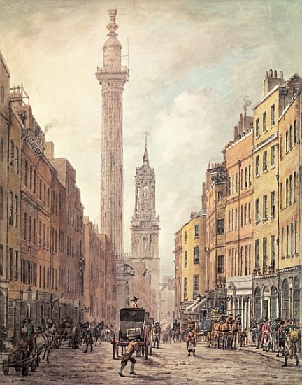 View of Fish Street Hill, Monument and St. Magnus the Martyr from Gracechurch Street, London from William Marlow