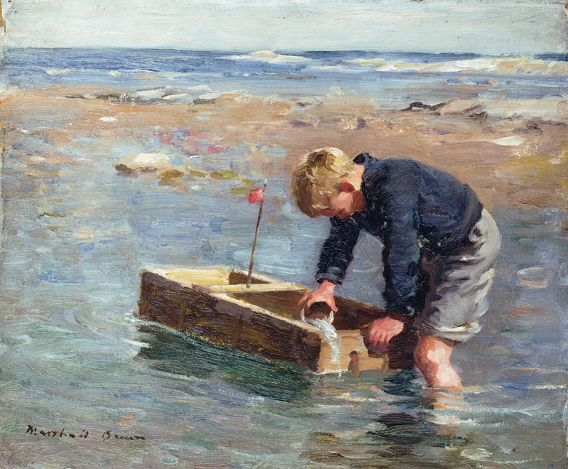 Bailing Out the Boat (oil on canvas board) from William Marshall Brown