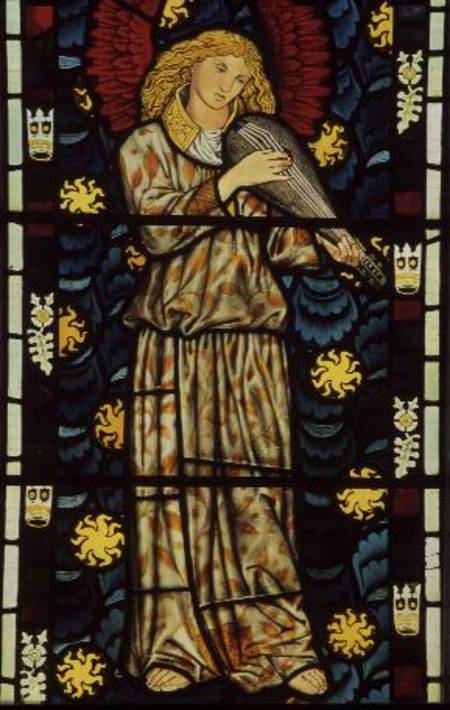 Angel with a rebec, stained glass window designed from William  Morris