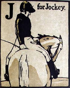 J für Jockey, Illustration aus An Alphabet, herausgegeben von William Heinemann, 1898