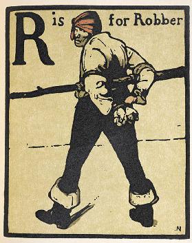 R ist für Räuber, Illustration aus "An Alphabet", herausgegeben von William Heinemann, 1898