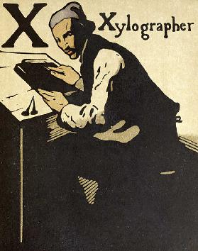 X für Xylographen, Illustration aus An Alphabet, herausgegeben von William Heinemann, 1898