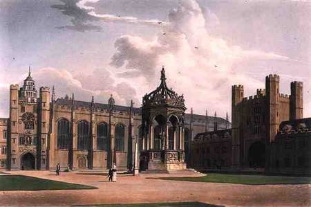 The Court of Trinity College, Cambridge, from 'The History of Cambridge', engraved by J. Bluck (fl.1 from William Westall