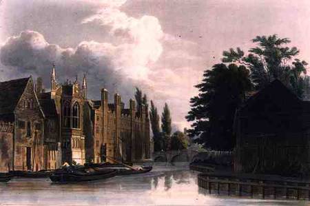 St. John's College, from Fisher's Lane, Cambridge, from 'The History of Cambridge', engraved by Jose from William Westall
