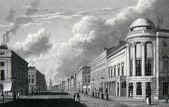 Regent Street, with the Argyle Rooms; engraved by Charles Heath from William Westall