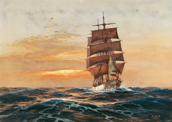 Vollschiff vor untergehende Sonne from Willy Stöwer