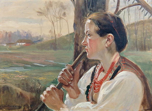 Girl with Rake, c.1914 (oil on board)  from Wincenty Wodzinowsky