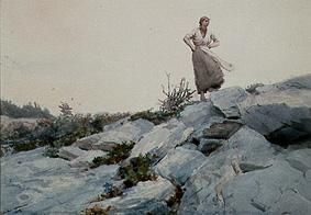 Junge Frau auf Felsen stehend. from Winslow Homer