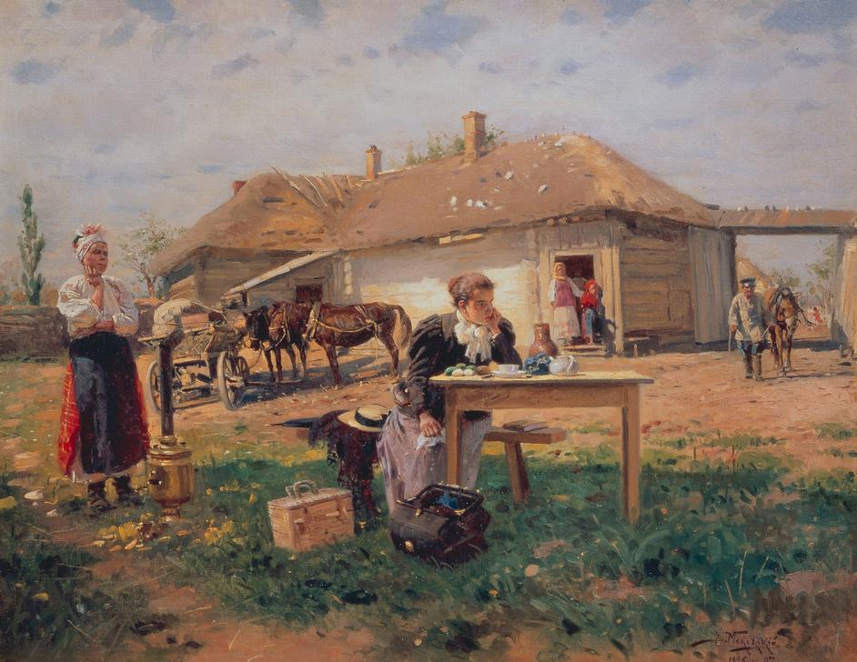 Die Ankunft der Lehrerin auf dem Dorfe from Wladimir Jegorowitsch Makowski