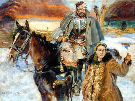 Wounded Cuirassier with a Girl from Wojciech Kossak