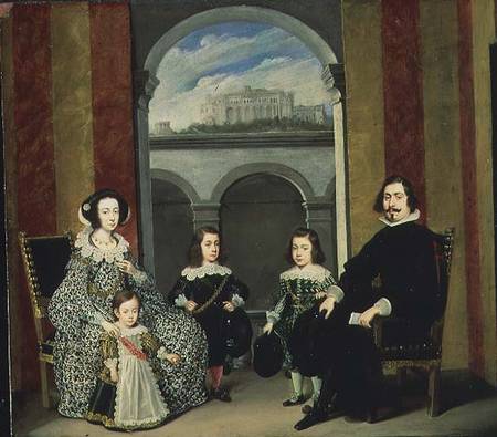 Francesco Tapia, Conte del Vasto, with his Family seated in an interior of the Palazzo Tapia with a from Wolfgang Heimbach