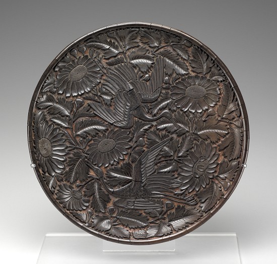 Tray with design of cranes and crysanthemums from Yuan Dynasty Chinese School