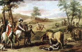 Don Quixote falls from his horse in front of the Dukes (pair of 82436)