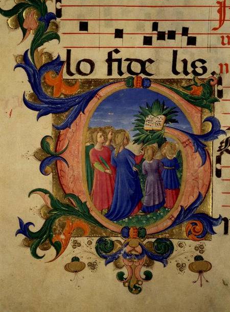 Missal 515 f.144v Historiated initial 'G' depicting the faithful entering Paradise from Zanobi di Benedetto Strozzi