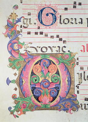 Missal 515 fol.146r Historiated initial 'O' decorated with foliage, detail from a Choir Book execute from Zanobi di Benedetto Strozzi